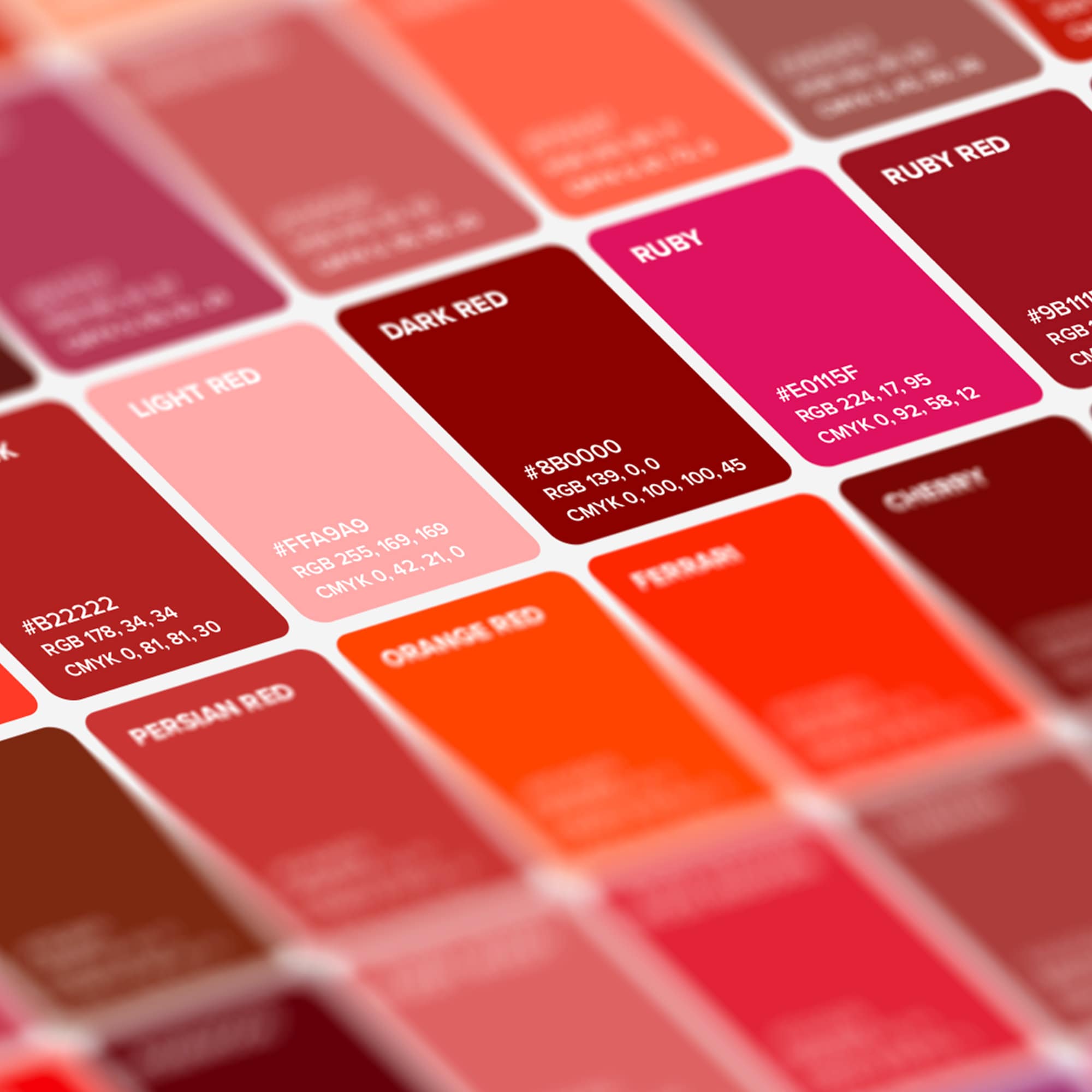 100 Red Shades Color Poster, Wall Art Color, Chart & Sheet, Color ...