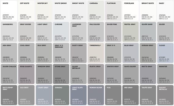 Gray Shades Color Chart Poster: Wall Art Printable (digital Print