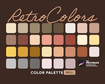 Classic Retro Color Palette, Vintage Color Palette, Procreate Palette, Procreate Tools, Swatches | Colors for Procreate on iPad 30 Colors