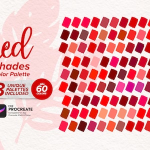 Red Shades Color Palette, 3 Swatches, Red color, Procreate Palette, Procreate Tools, Colors for Procreate on iPad 60 Colors