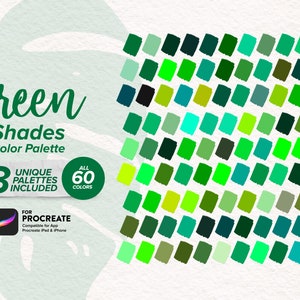 Green Shades Color Palette, 3 Swatches, Green color, Procreate Palette, Procreate Tools, Colors for Procreate on iPad 60 Colors