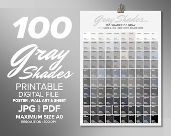 Gray Shades Color Chart Poster: Wall Art Printable (digital Print
