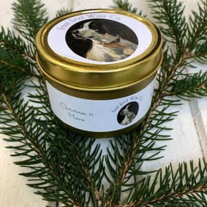 Christmas in Maine Woodsy Soy Candle Gold Tin | Handmade Home Decor | 100% Soy Candle | Home Fragrance | Tree | Fir Tree | Christmas Tree