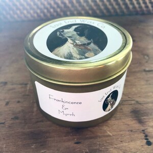 Frankincense and Myrrh Soy Candle Gold Tin | Handmade Home Decor | 100% Soy Candle | Home Fragrance | Winter Scent | Earthy | Spicy | Church