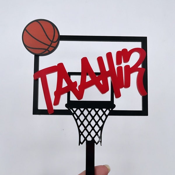 Custom Acrylic Basketball Theme Cake Topper | Basketball Hoop Cake Topper | Personalized | Sports Cake Topper | Graffiti