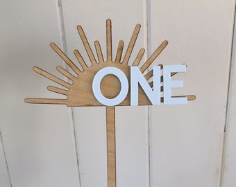 Sunshine Cake Topper | Wood Cake Topper | Birthday Cake Topper | Baby Shower Topper | Custom | Boho Sun Birthday | Kids Cake Topper