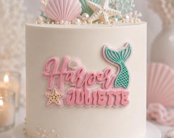Personalized Mermaid Cake Topper | Custom Under the Sea Name Sign | Acrylic Mermaid Birthday Cake Charm | Ocean Theme Party Decor
