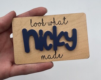 Look What I Made Holzmagnet | Personalisierter Magnet | Kinder Kunst Display | Kühlschrankmagnet | Benutzerdefinierte Kühlschrankmagnet | Kinder Schularbeit | Besatz