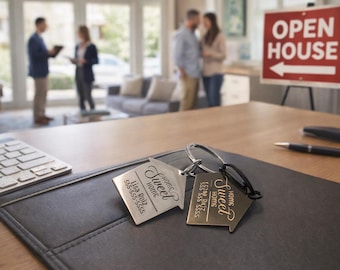 Personalized Metal Realtor House Keychain | Custom Real Estate Closing Gift | Engraved House Keychain | Realtor Client Gift | New Homeowner