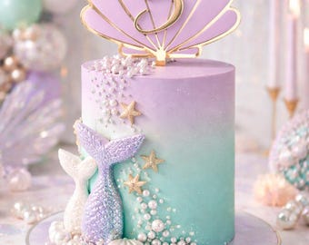 Topper per torta acrilica a forma di conchiglia / Topper per torta a forma di sirena / Topper per torta sottomarina / Topper per torta acrilica / Personalizzato / Topper con nome / Personalizzato