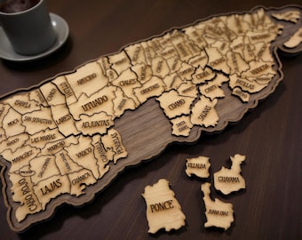 Wooden Puerto Rico Puzzle with Town Names | Unique Gifts | Travel Keepsake | Boricua  |  Travel Lovers | Heritage