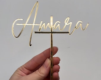 Baptism Cake Charms | Personalized | Cross Cake Topper | Birthday Cake Decoration | Christening | Acrylic | Name Cake Decor | Holy