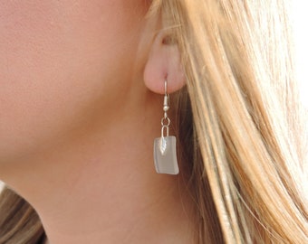 Silver Leaf Recycled Glass Earring