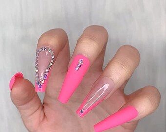 Pink Diamond Nails Etsy
