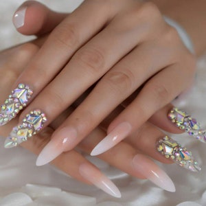 Extra Long Stiletto  Press on Nails - Ombre Stones