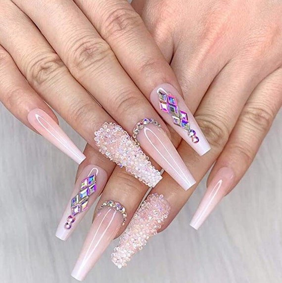 Long Coffin  Press on Nails - Ice Crystals
