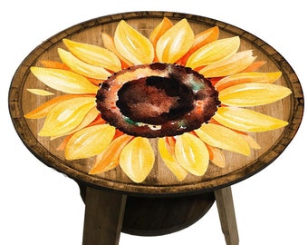 Sunflower Table | Sunflower Decor Cofee Table | Farm House Table for Fall Wedding Decor | Modern Wood Table Gift for Her