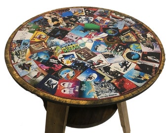 Classic Rock Art End Table | Album Cover Art Rock and Roll Albums Side Table | Man Cave Furniture Unique Coffee Table