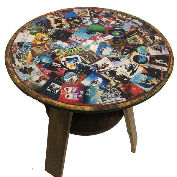 Classic Rock Art End Table | Album Cover Art Rock and Roll Albums Side Table | Man Cave Furniture Unique Coffee Table