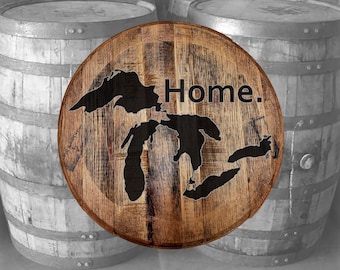 Whiskey Barrel Head State of Michigan Great Lakes Detroit Wall Decor Man Cave wall art for men