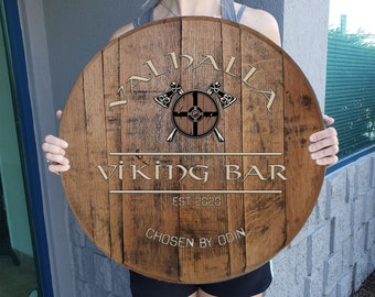 Norse Viking Bar Sign Custom Barrel Head Rustic Wall Decor