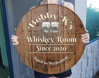 Custom Bar Sign Bourbon Barrel Head Home Decore | Wood Bar Sign Man Cave Decor Ideas