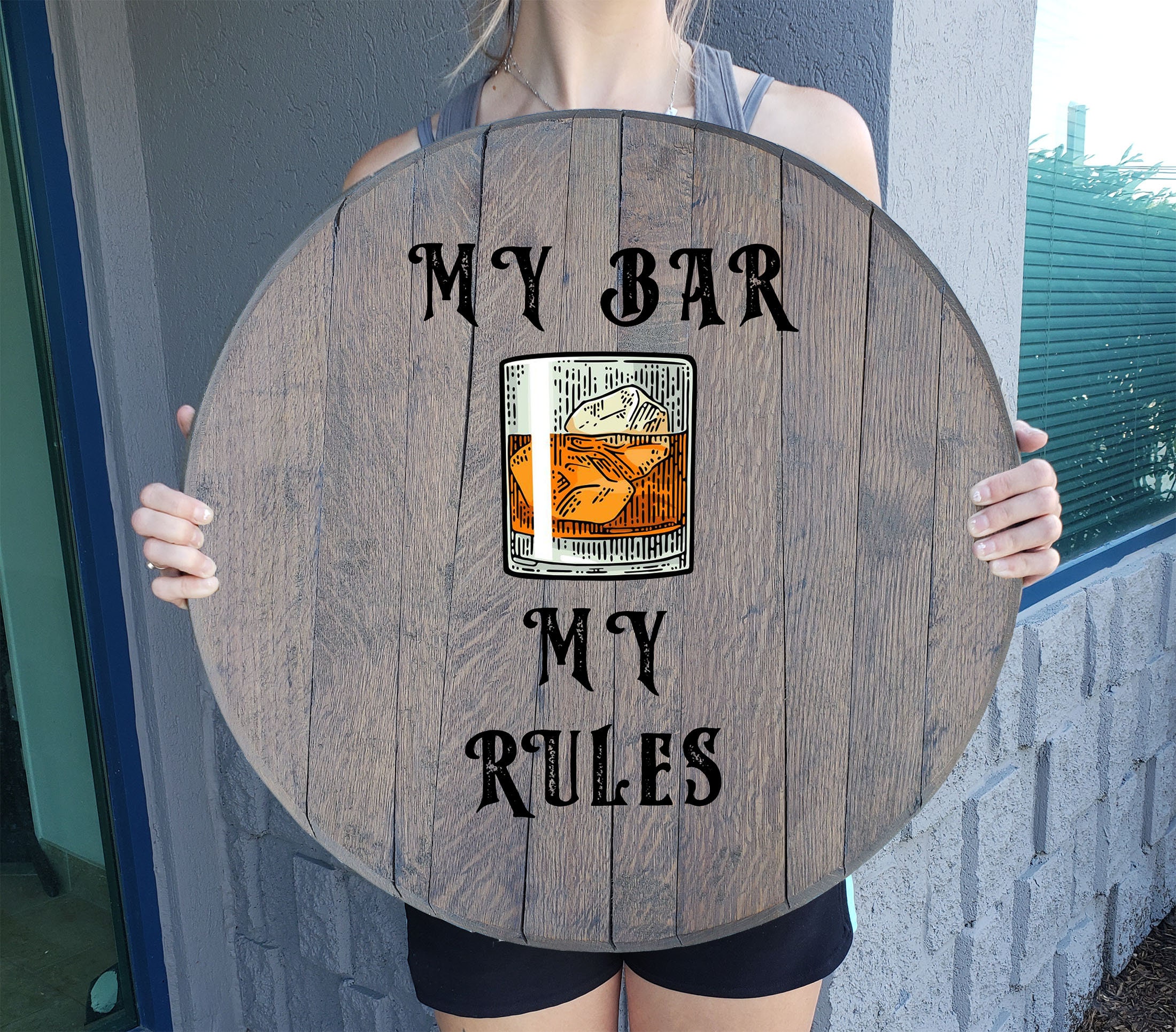 Bourbon Barrel Head My Bar My Rules Funny Bar Sign Home Decore Etsy