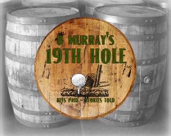 19th Hole Golf Bar Final Round Custom Personalized Barrel Head Bar Sign Rustic Wall Decor