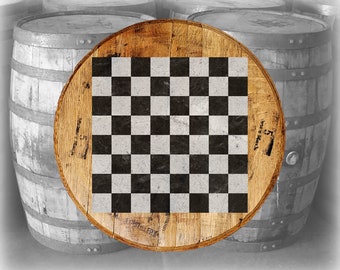 Reclaimed Wood Whiskey Barrel Head Checker Board Rustic Chess Board for Man Cave or Game Room