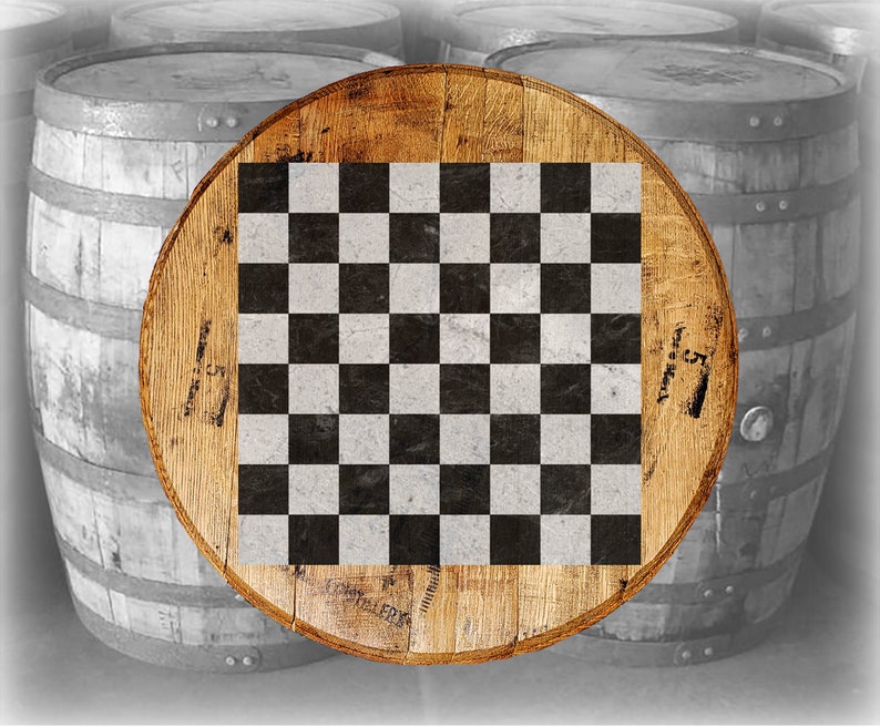 Reclaimed Wood Whiskey Barrel Head Checker Board Rustic Chess Board for Man Cave or Game Room 