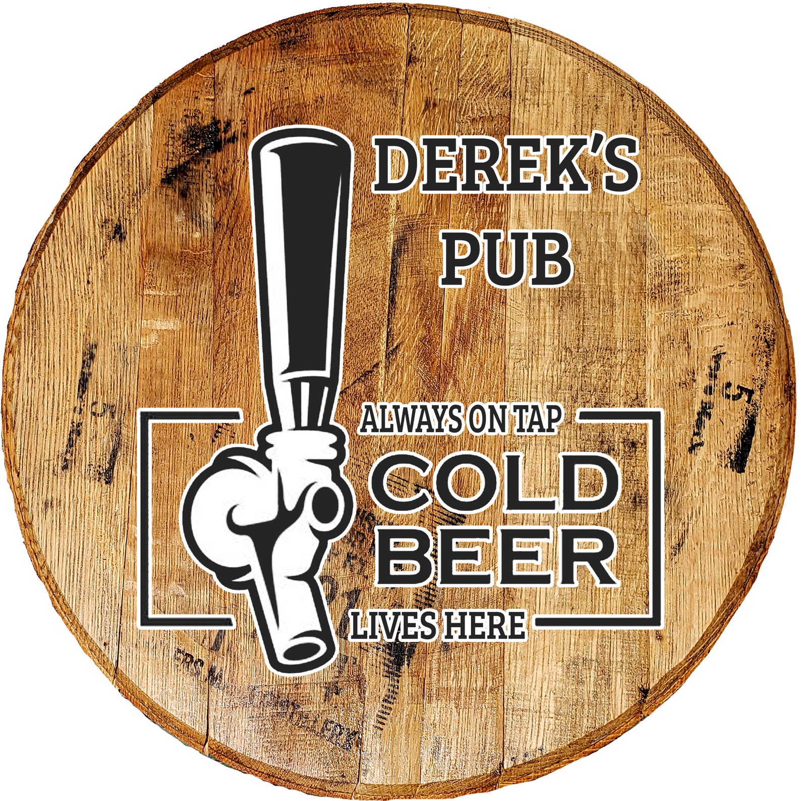 Cold Beer on Tap Handle Pub Personalized Barrel Head Bar Sign Etsy