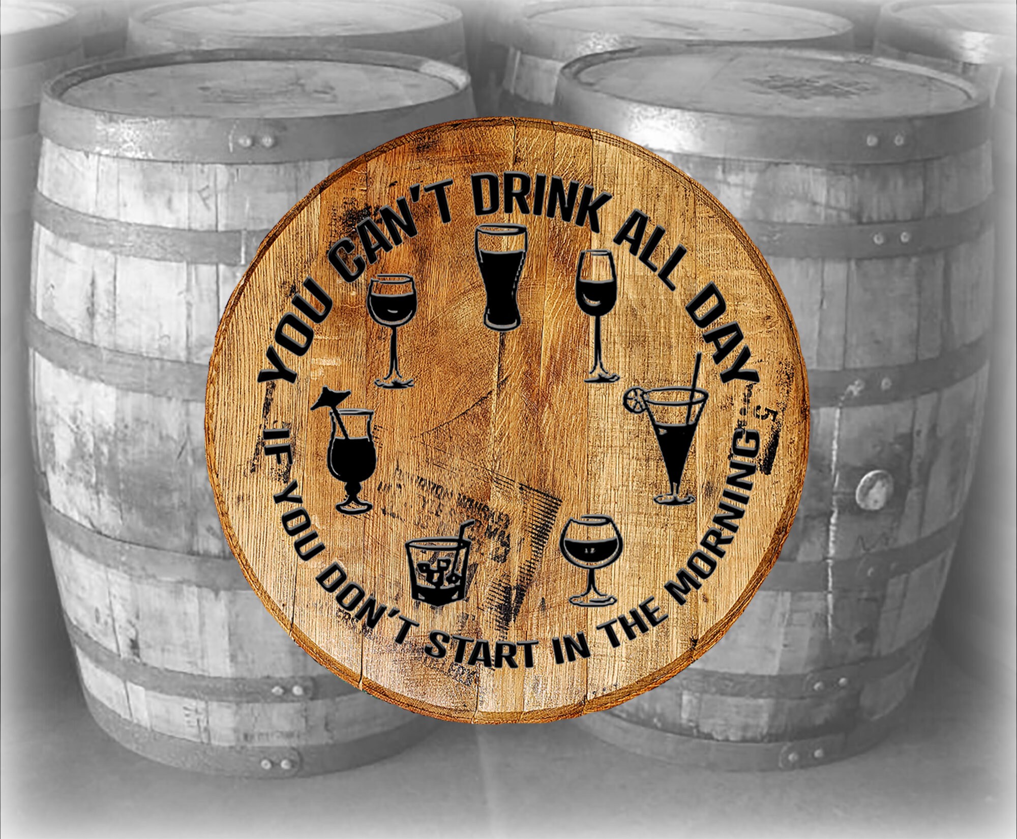 Reclaimed Wood Whiskey Barrel Head You Can't Drink All Day | Etsy