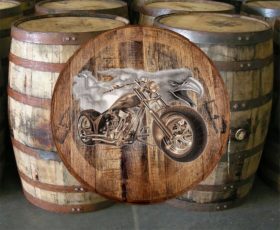 Whiskey Barrel Head American Bald Eagle Lightning Chopper Bike Riding Bar Sign 