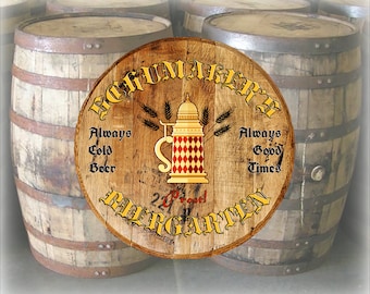 Whiskey Barrel Head Personalized Biergarten German Heritage Pub Sign with Stein