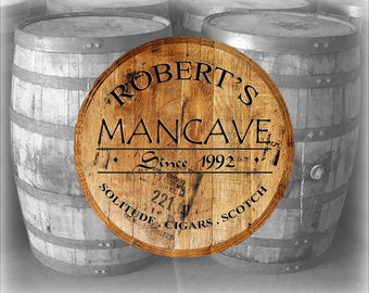 Whiskey Barrel Head Personalized Man Cave Home Bar Sign Wall Decor