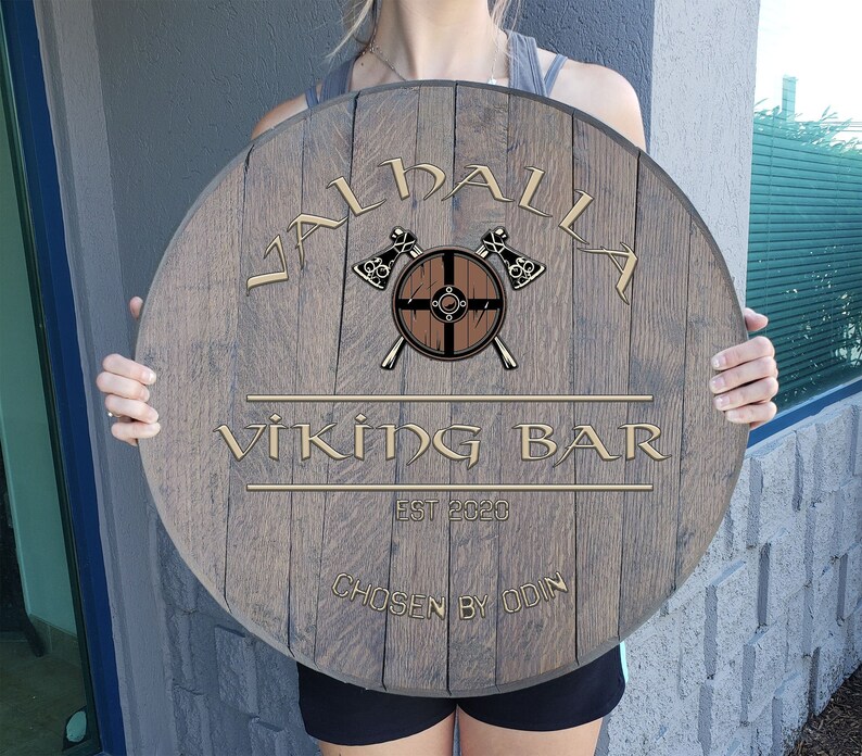 Norse Viking Bar Sign Custom Barrel Head Rustic Wall Decor Etsy