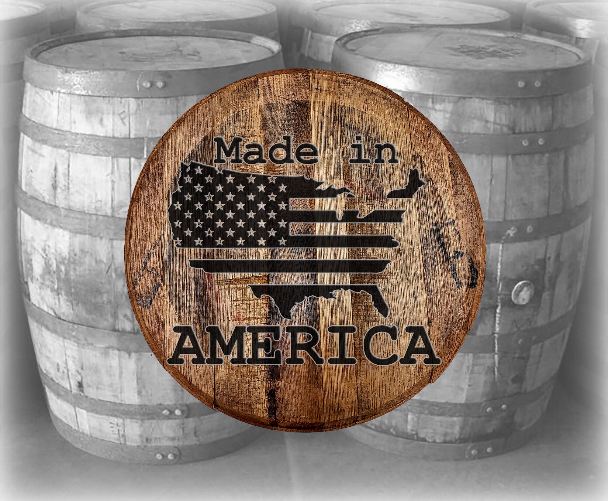 Whiskey Barrel Head Flag US United States Flag Made In America Etsy