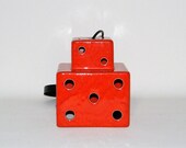Burnt Orange Ceramic Square Pendant Lamp Vintage Space Age Light 1970s
