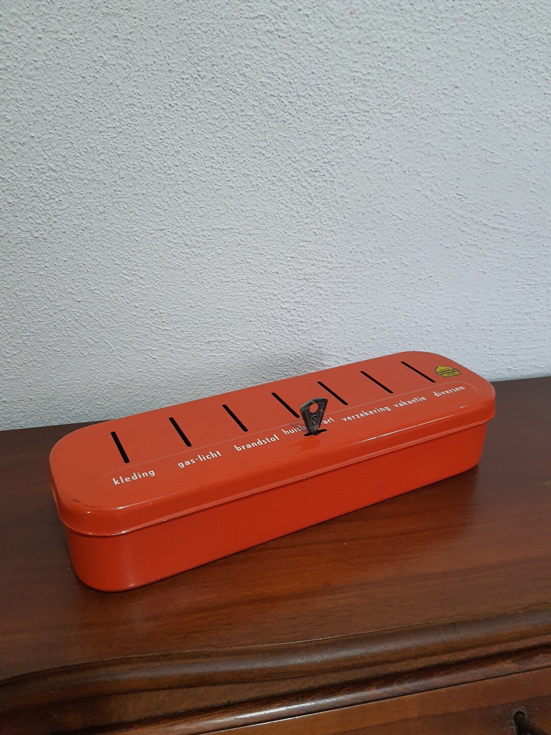 Brabantia Vintage Orange Dutch Metal Cash Box With Key, Money Divider