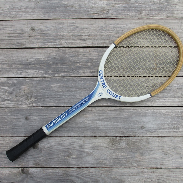 Raquette de tennis Pinguin vintage en bois avec Head Press Court Star