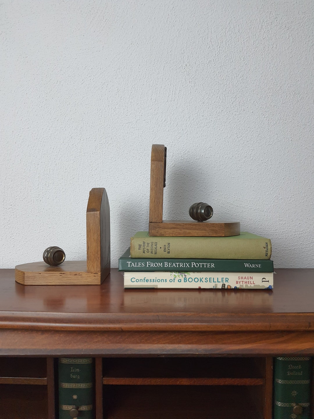 Vintage Wooden Bookends With Wine or Whiskey Barrels Etsy