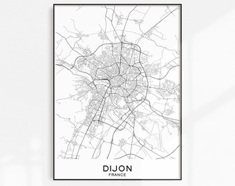 France prints Travel maps wall art posters Dijon wall art prints Map print of Dijon Dijon poster Dijon map print