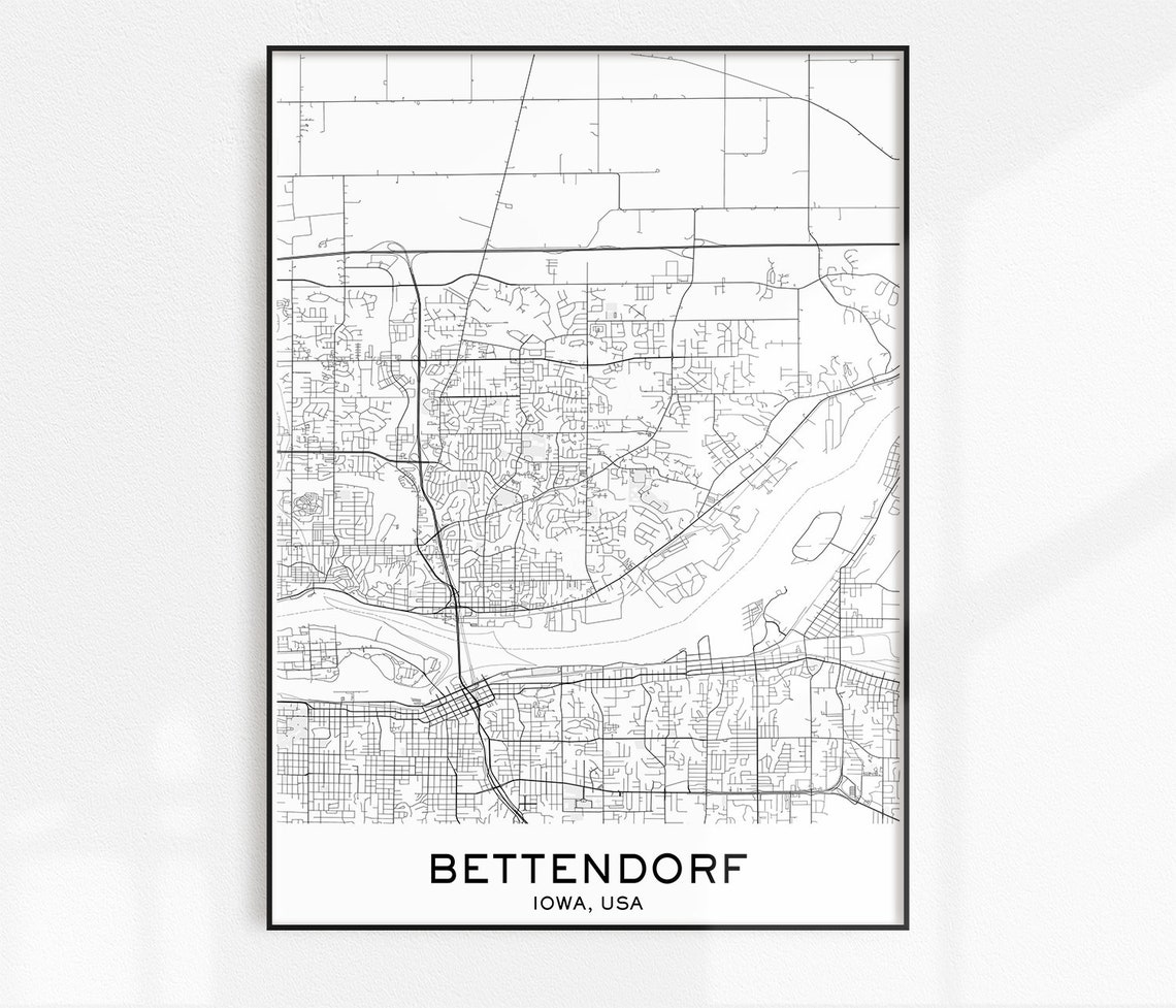 Bettendorf Map Print City Map Prints Bettendorf Map City Etsy