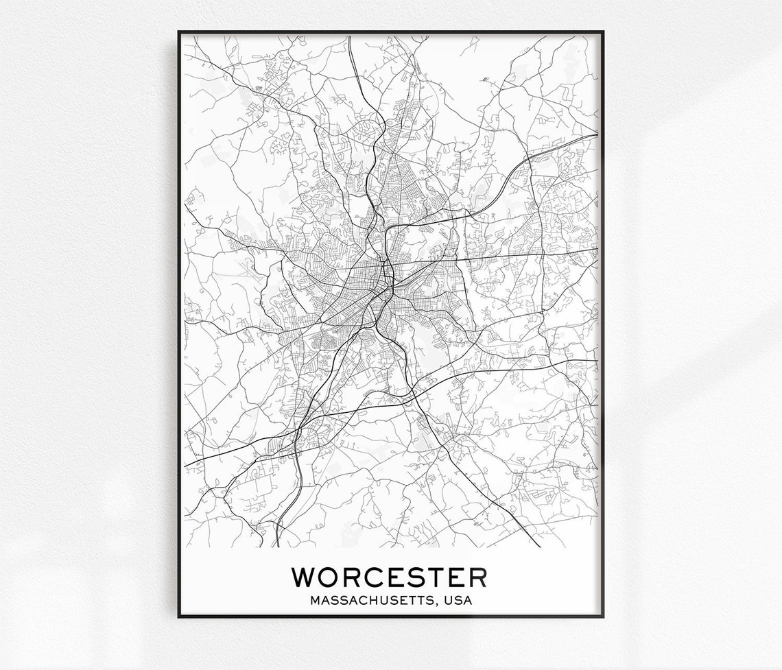 Worcester Map Print City Map Prints Worcester Map City | Etsy