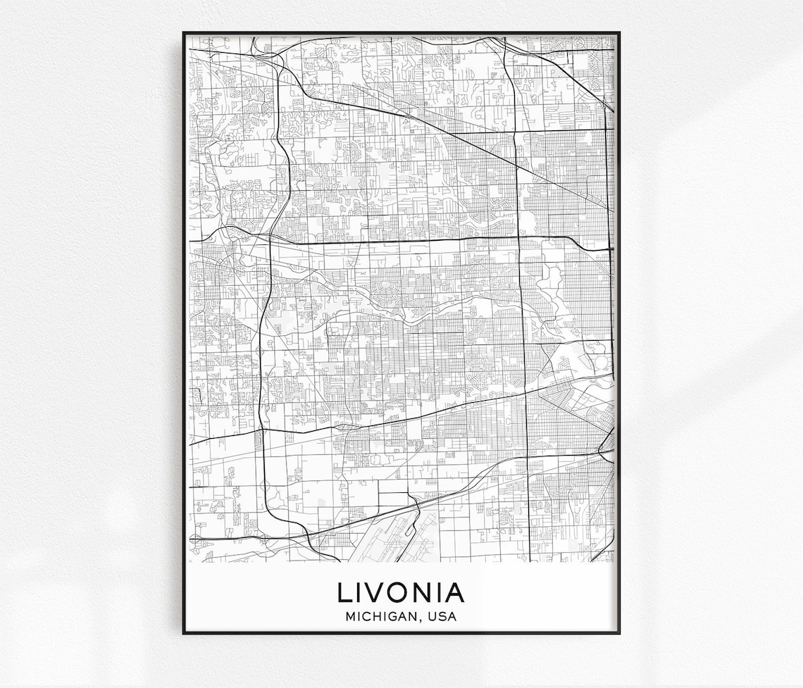 Livonia Map Print City Map Prints Livonia Map City Maps Etsy