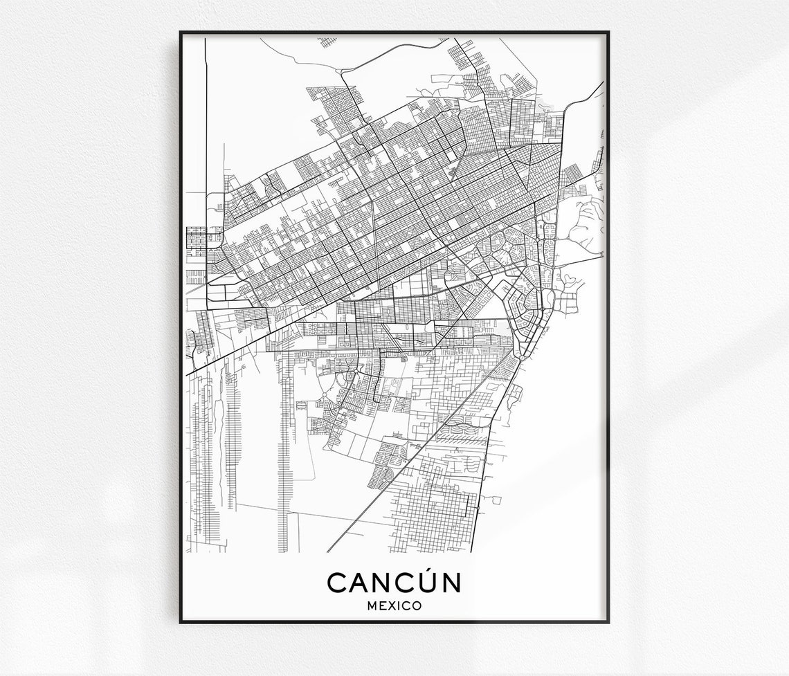 Cancun Map Print City Map Prints Cancun Map City Maps | Etsy