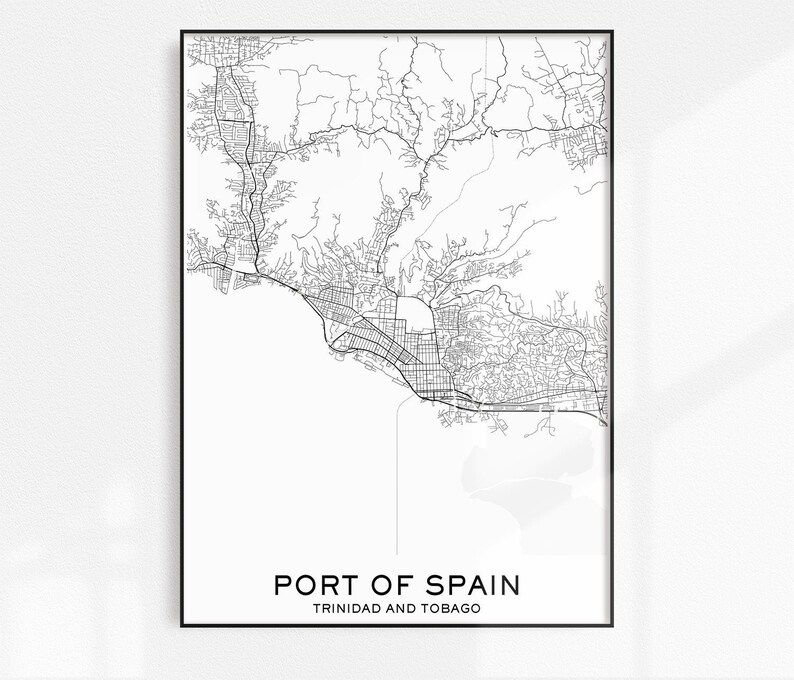 Port of Spain Map Print City Map Prints Port of Spain Map Etsy