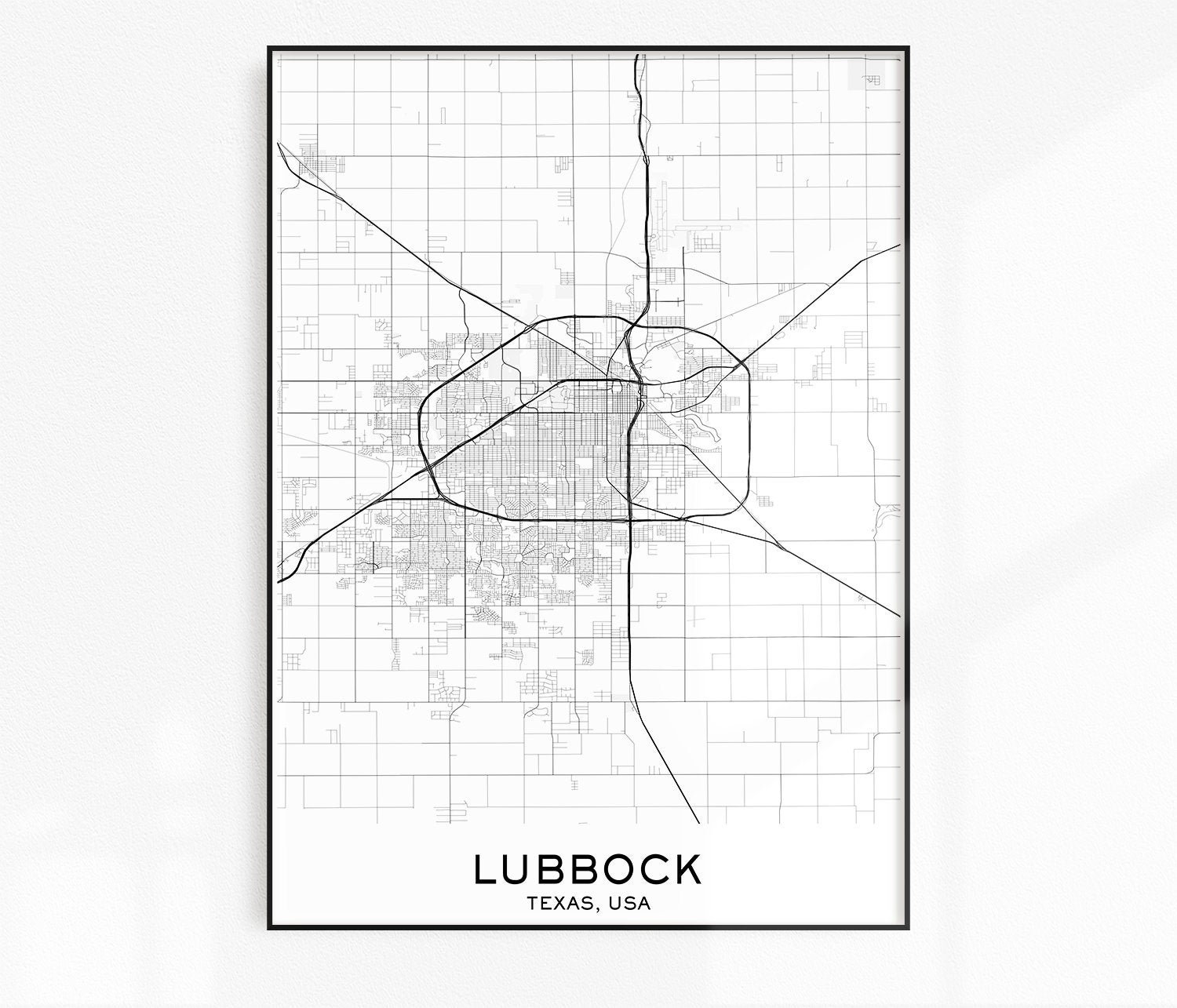 Lubbock Map Print City Map Prints Lubbock Map City Maps | Etsy