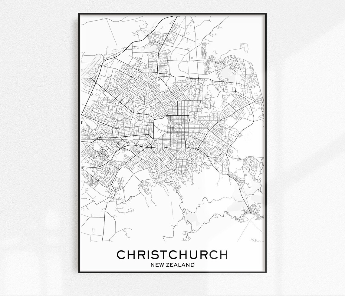 Christchurch Map Print City Map Prints Christchurch Map Etsy