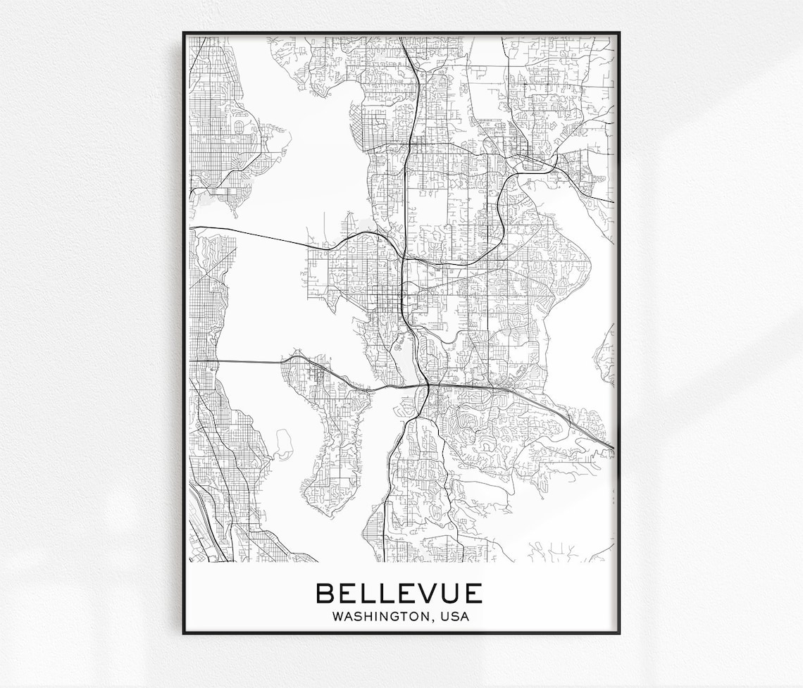 Bellevue Map Print City Map Prints Bellevue Map City Maps Etsy